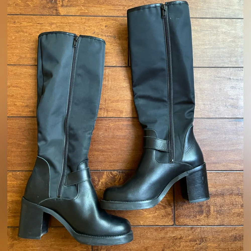 Vintage Y2K Louie Paris France leather chunky block heal platform boots 38 /7